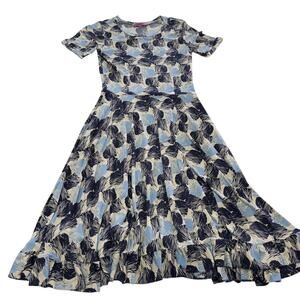 Melissa Masse Dress Womens XS Small Blue Beige Abstract Print Short Sleeve USA